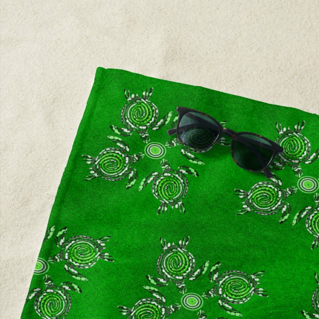 Serviette De Plage Green Turtle Dot Art, (En situation)