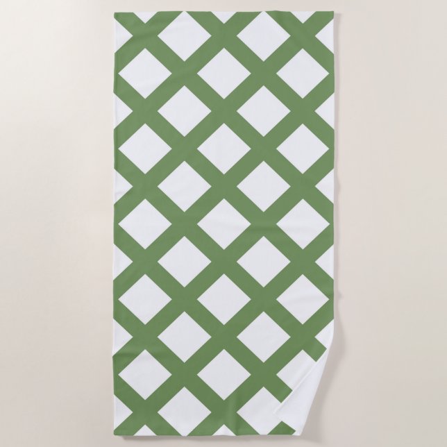 Serviette De Plage Green White Checker Diamond Pattern (Devant)