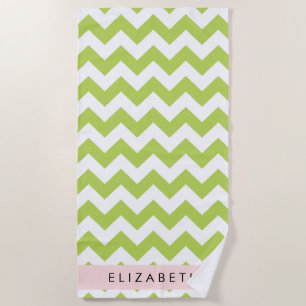 Serviette De Plage Green Zigzag, Green Chevron, Votre Nom