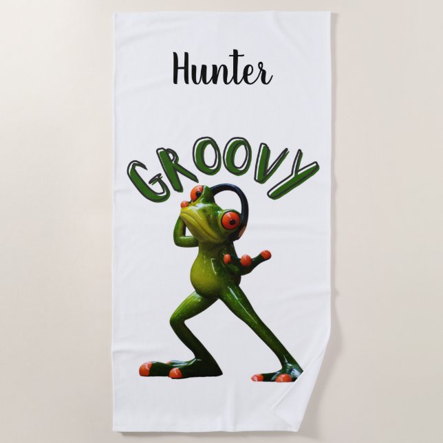 Serviette De Plage Grenouille verte groovy (Devant)