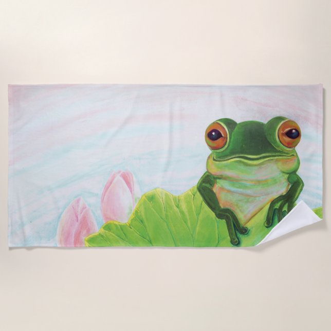 Serviette De Plage Grenouille verte Se détendre dans l'étang (Devant)