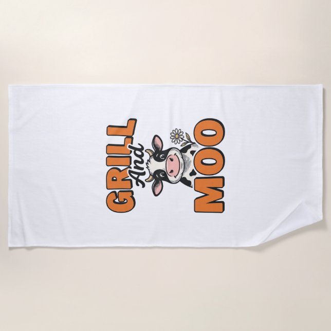 Serviette De Plage Grill de vache drôle et conception de T-Shirt vint (Devant)