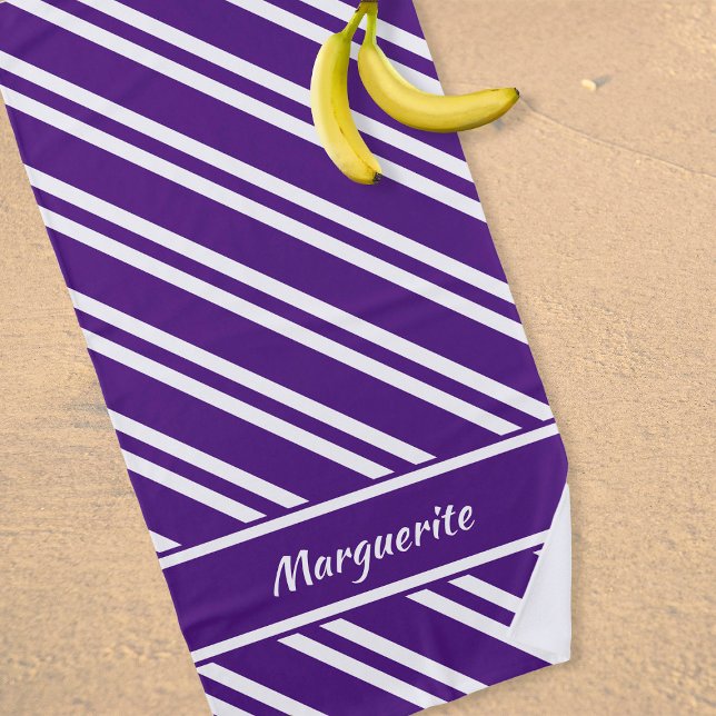 Serviette De Plage Grilles personnalisées violettes foncées et blanch (Créateur téléchargé)