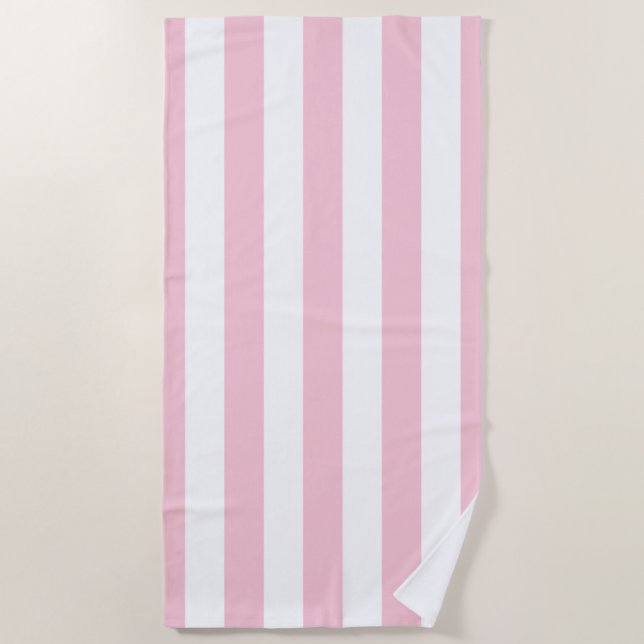 Serviette De Plage Grilles Verticales Bébé Rose Et Blanc Gratté (Devant)