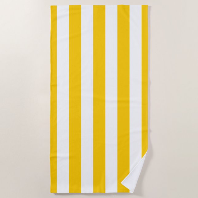Serviette De Plage Grilles Verticales Jaune Et Blanc Gratté (Devant)