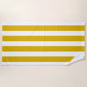 Serviette De Plage Grilles verticales jaunes et blanches de moutarde