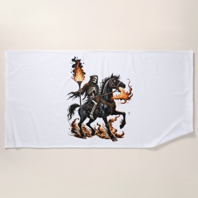 Serviette De Plage Grim Reaper Skeleton équitation Horse Flames (Devant)