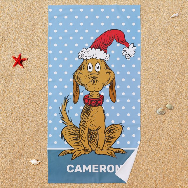 Serviette De Plage Grinch Classique | Max - Chapeau de Père Noël (Towel on beach)