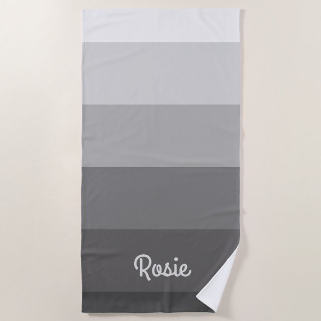 Serviette De Plage Gris de dégradé simple avec nom personnalisé (Devant)