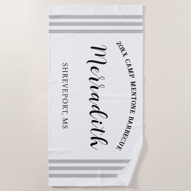 Serviette De Plage Gris Personnalisé Gris Gris Blanc Noir (Devant)