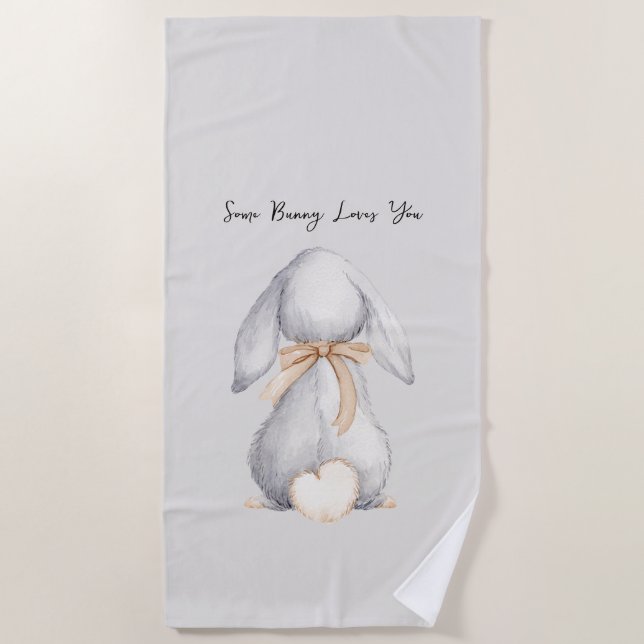 Serviette De Plage Gris Some Bunny vous aime (Devant)