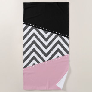 Serviette De Plage Gris Zigzag, Gris Chevron, Motif Zigzag, Rose