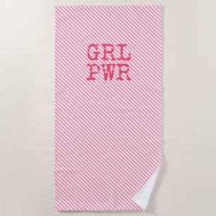 Serviette De Plage GRLPWR - Pink Stripes & Fun Quote Girpower