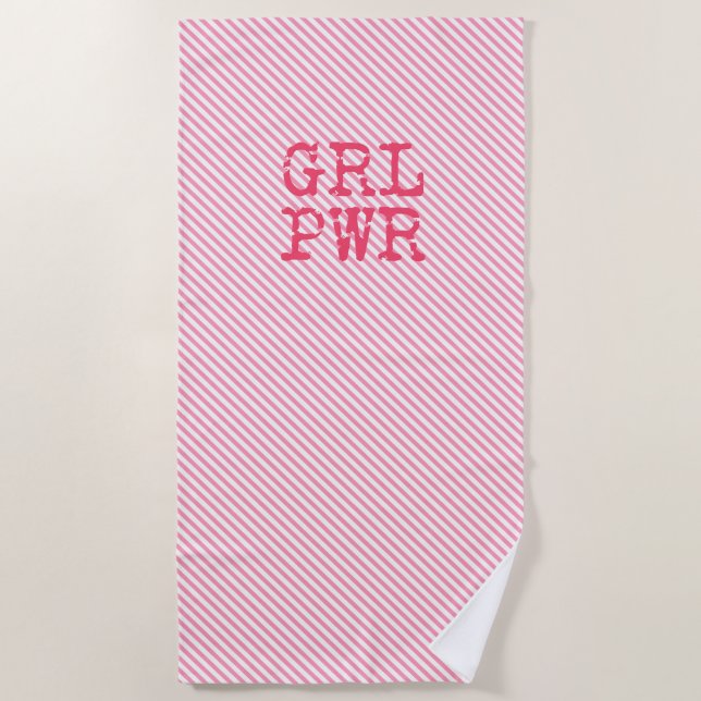 Serviette De Plage GRLPWR - Pink Stripes & Fun Quote Girpower (Devant)