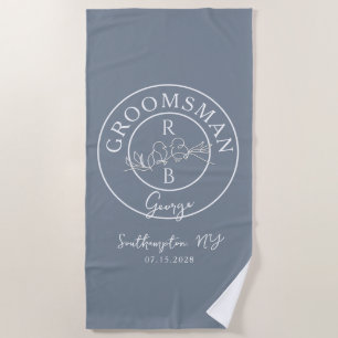 Serviette De Plage Groom de Mariage Monogramme Bleu Poussière