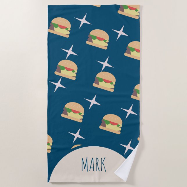 Serviette de plage Groovy Burger Blue Name (Devant)
