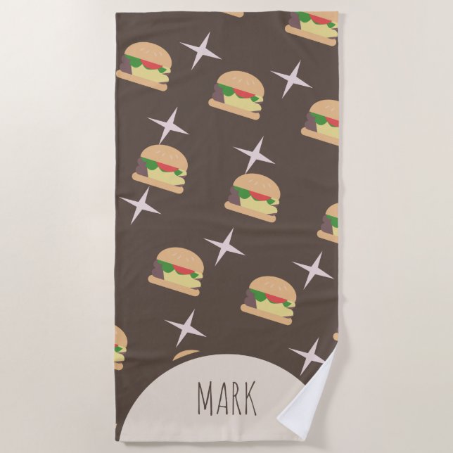 Serviette de plage Groovy Burger Chocolate Name (Devant)