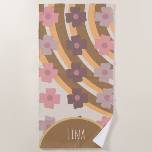 Serviette de plage Groovy Florals Rainbow Brown Na