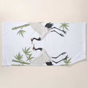 Serviette De Plage Grue couronnée rouge japonaise broderie cadeau bam