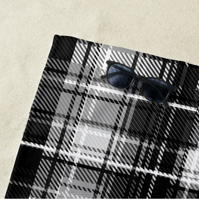 Serviette De Plage Grund Black Blanc Flannel Plaid Tartan Design (Créateur téléchargé)