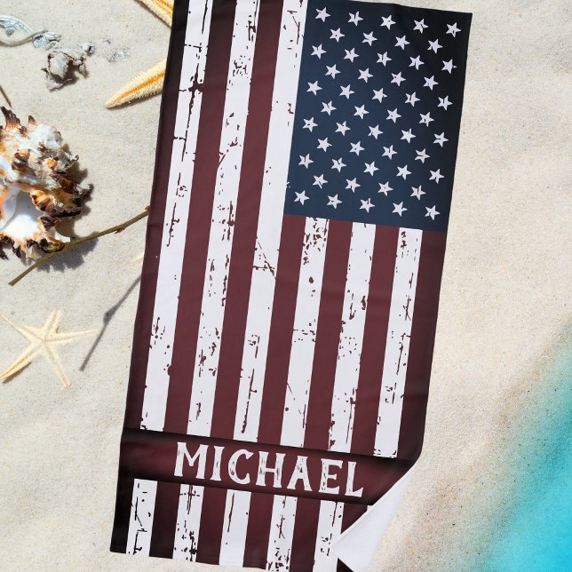Serviette De Plage Grunge American Flag Personnalisé Patriotique (Créateur téléchargé)