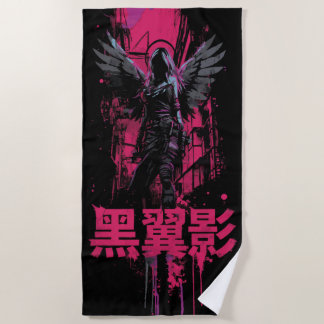 Serviette De Plage Guerrier ailé sombre – Conception de kanji japonai