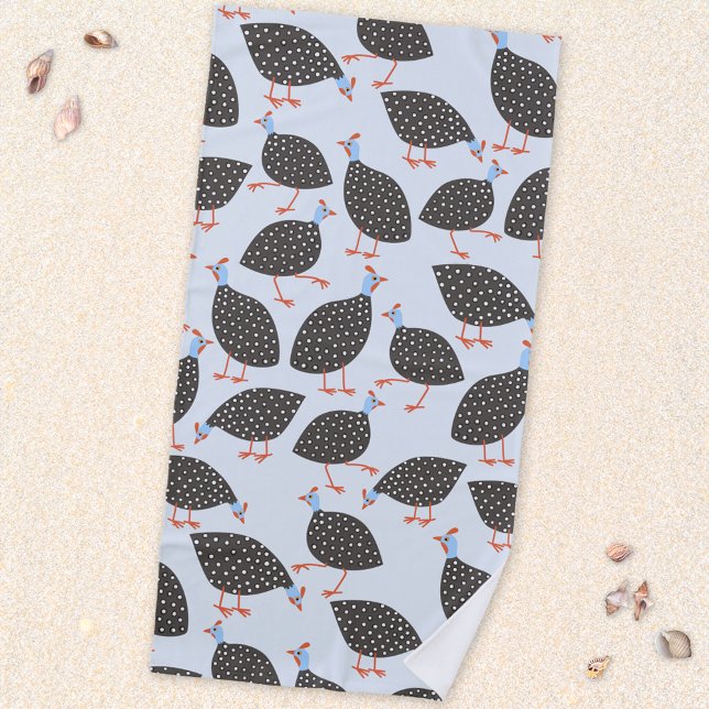 Serviette De Plage Guinée Fowl mignon Motif d'oiseaux (Fun Guinea Fowl beach towl for guineahen bird lovers)
