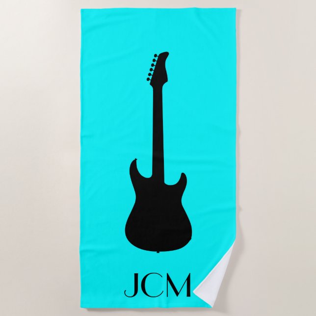 Serviette De Plage Guitare électrique noire moderne Monogram / bleu a (Devant)