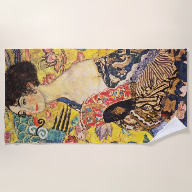 Serviette De Plage Gustav Klimt Dame avec éventail (Devant)