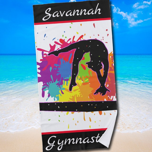 Serviette De Plage Gymnastique Balance Paint Splatter (Color Splash Gymnast Design for Confident Girls and Young Athletes)