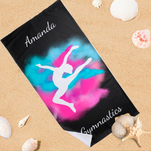 Serviette De Plage Gymnastique Leap rose Bombe couleur bleu avec nom