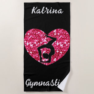 Serviette De Plage Gymnastique noir et rose chaud Personnalisé