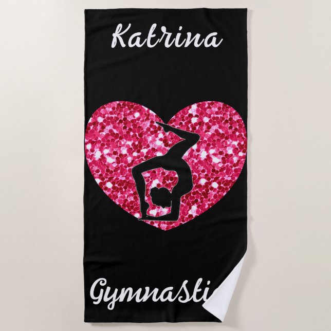 Serviette De Plage Gymnastique noir et rose chaud Personnalisé (Devant)