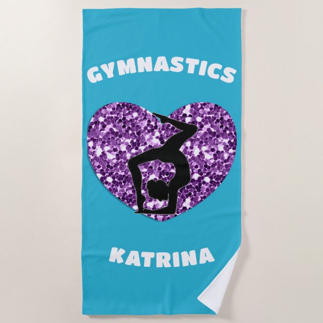 Serviette De Plage Gymnastique Turquoise et violet Personnalisée (Devant)