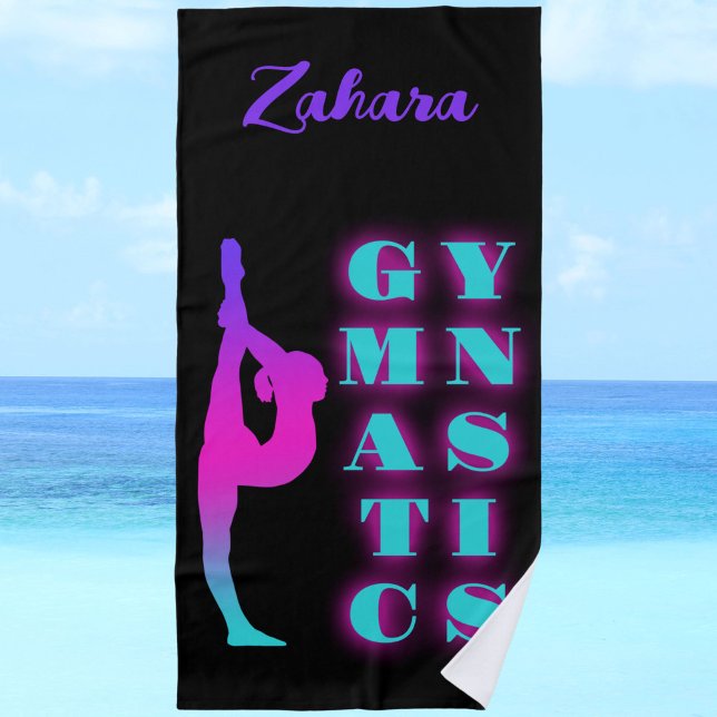 Serviette De Plage Gymnastique violet rose turquoise Ombre (Gymnastics Purple Pink Turquoise Ombre Beach Towel by Glitter Leo's)