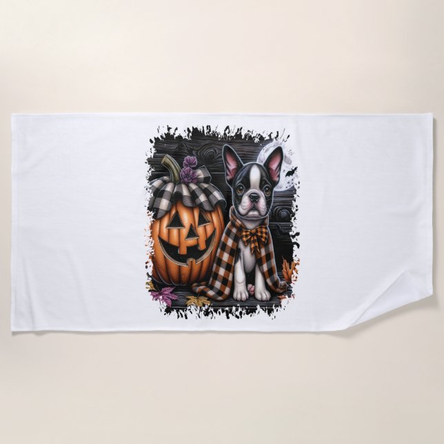 Serviette De Plage Halloween Boston Terrier Dog (Devant)