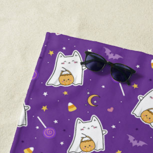 Serviette de plage Halloween Cat Ghost