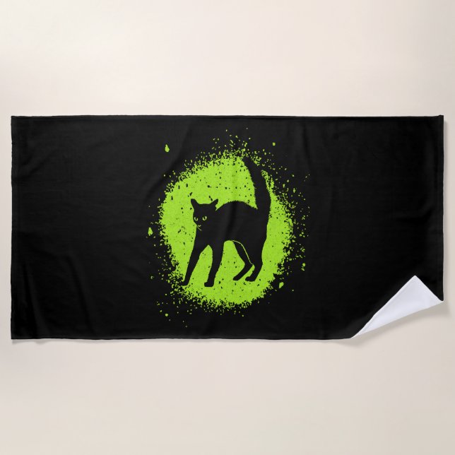 Serviette De Plage Halloween Chat Noir Superstition Chats Scaredy Cha (Devant)