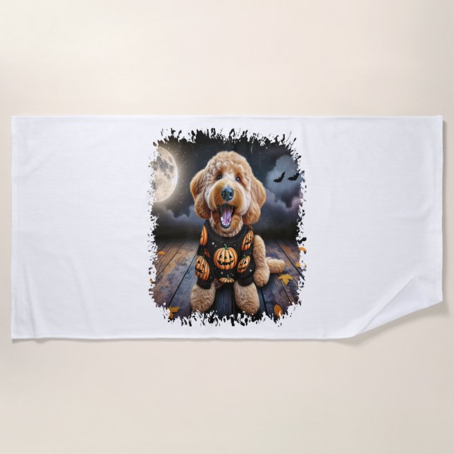 Serviette De Plage Halloween chien Goldendoodle (Devant)