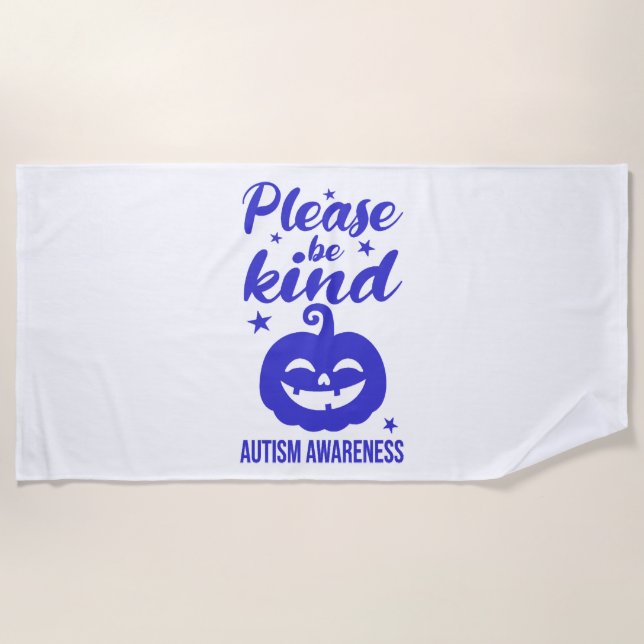 Serviette De Plage Halloween Citrouille bleu Autisim sensibilisation (Devant)