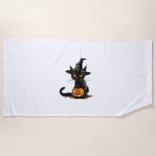 Serviette De Plage Halloween Citrouille de chat