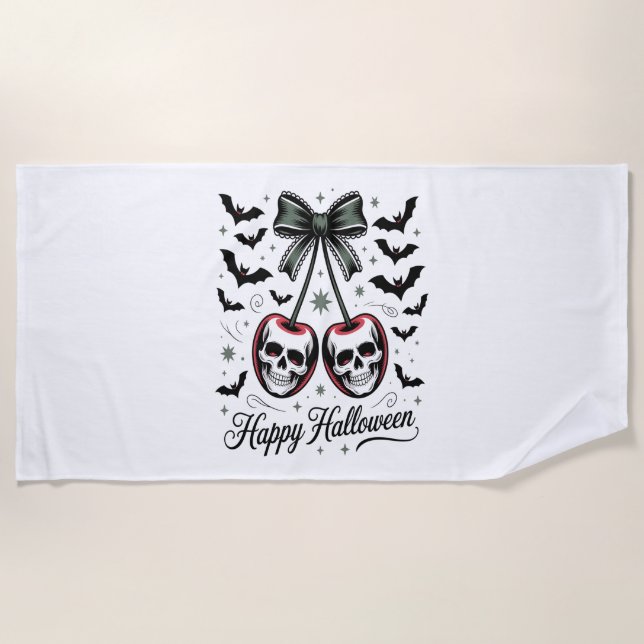 Serviette De Plage Halloween crâne gothique cerise (Devant)