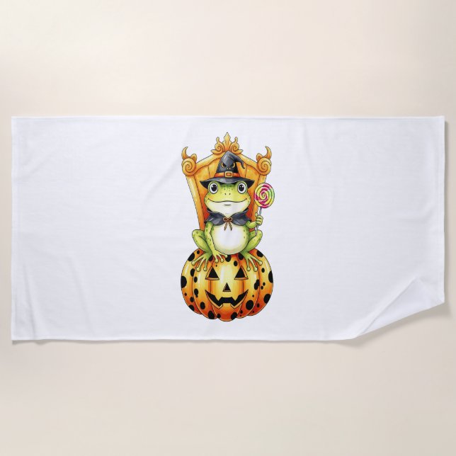 Serviette De Plage Halloween Cute Frog sur Citrouille (Devant)