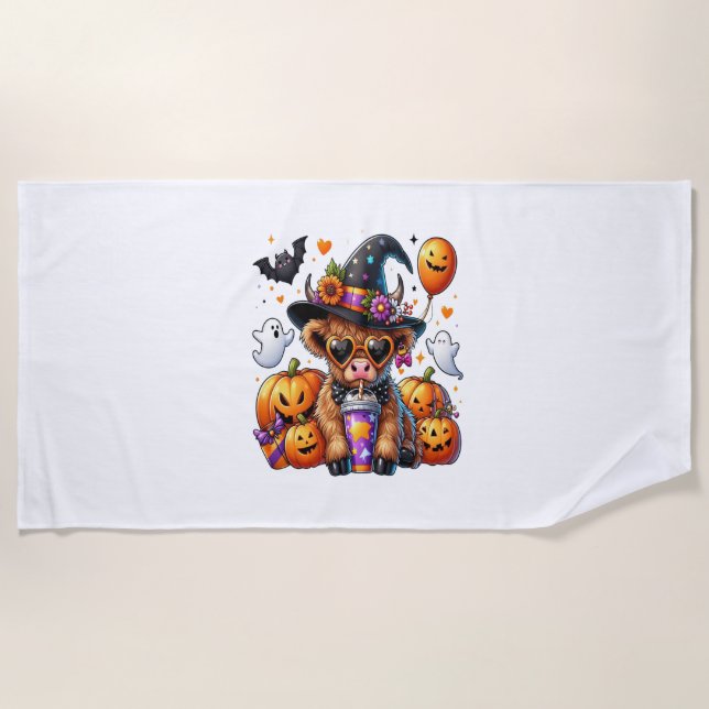 Serviette De Plage Halloween Cute Highland Cow (Devant)