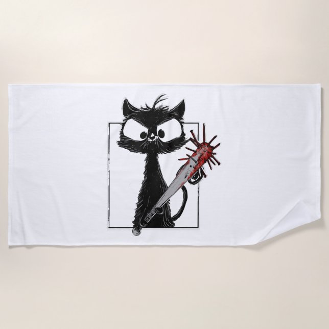 Serviette De Plage Halloween de baseball de chat noir (Devant)