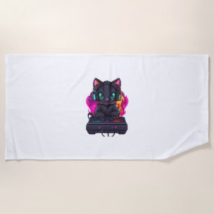 Serviette De Plage Halloween Éffrayant Gamer Cat