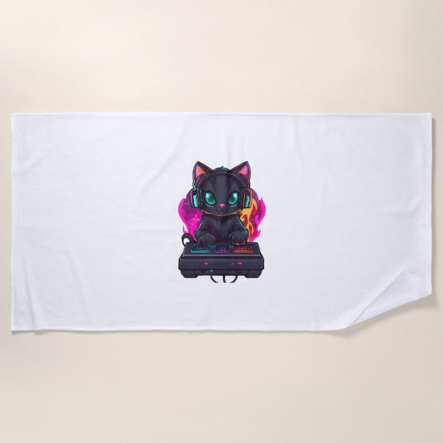Serviette De Plage Halloween Éffrayant Gamer Cat (Devant)