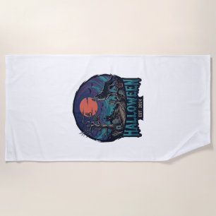 Serviette De Plage Halloween Est Howling Wolf Red Moon Zombie Hand_1
