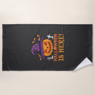 Serviette De Plage Halloween Est Là Sorcière Citrouille Vecteur