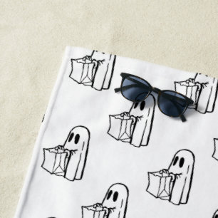 Serviette De Plage Halloween, Fantôme Blanc Mignon, Friandise ou Farc